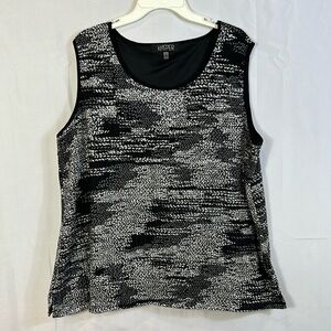 Kasper Sleeveless Top Size 2X Black W/Silver Gray Fabric Like New Lined Stretchy